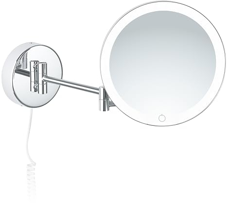 Libaro LED beleuchteter Kosmetikspiegel Ravenna Vergrößerungsspiegel rund 7-Fach Vergrößerung Schmink-Spiegel mit Beleuchtung Wandmontage Dimmer Auto-Off weißes Kabel Rasierspiegel mit Licht