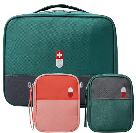 FYting Medikamententasche,3 Stück Reiseapotheke Tasche,Tragbare Medikamenten Aufbewahrungstasche aus Wasserdichtem Oxford Stoff, Geeignet für Schule, Reisen, Camping, Wandern (Grün + Rot)