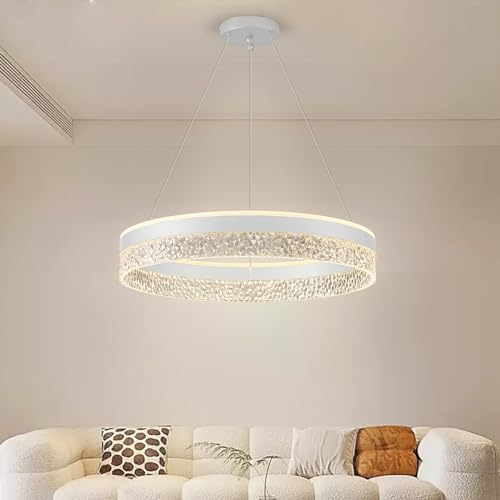KSIBNW Lampadario A Sospensione LED Dimmerabili, Moderna Lampadario Camera Soggiorno Regolabile Rotondo Ø50cm Acrilico Metallo Lampada A Sospensione Bianco Appendere Luci Cucina, 3000K/4000K/6000K