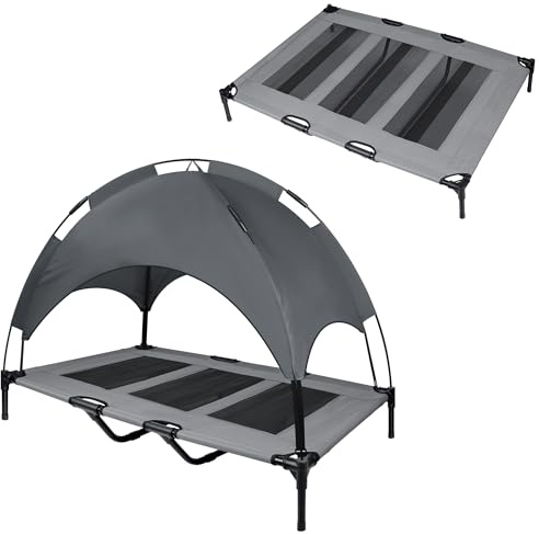 FIVMEN Hundsäng med baldakin hundsäng utomhus 2-i-1-husdjurssäng, hundsoffa, upphöjd kattsäng, för katter och små stora hundar, 122 x 92 x 102 cm