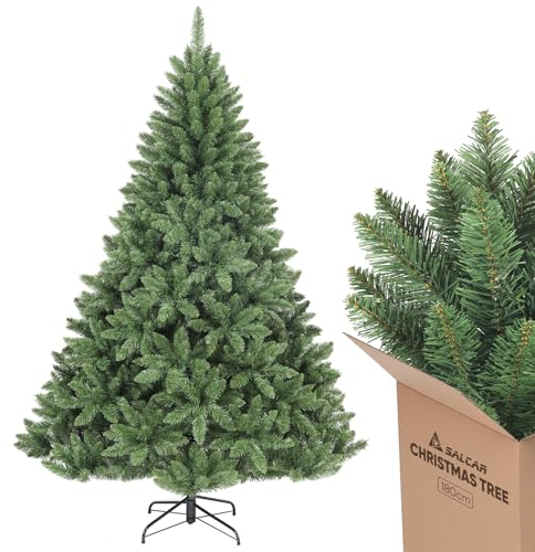 SALCAR 180 cm Künstlicher Weihnachtsbaum, naturgetreuer Tannenbaum mit 730 Spitzen, grüne Nordmanntanne mit Klappsystem, ca. 126 cm übergroßer Baumdurchmesser