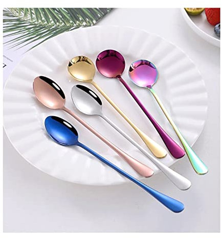 HUIHHAO Löffel Besteck Edelstahl Löffel mit langem Griff Rührlöffel Kreativer verdickter Eislöffel Bunt Lila Schöner Exquisiter Küchenlöffel Suppenlöffel Löffel (Color : Blu, Size : Pointed Spoon)