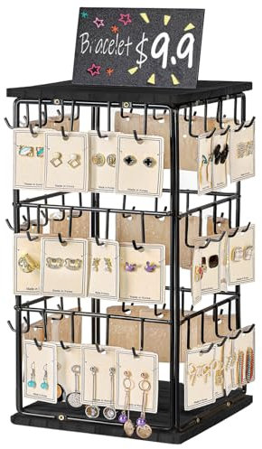 Kweiugfi Jewelry holder (Black) Jewellery Organiser Stand 48 Hooks Jewellery stand with Adversitsing Board Necklace Stand Earring Storage Organiser with Farmhouse Removable Wood