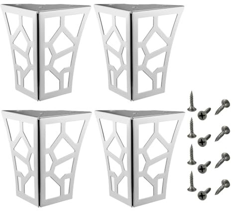 JISADER 4 Piezas Patas de Mesa de Metal con Patrón Hueco Patas de Gabinete Patas de Gabinete de Cocina Clásicas para Gabinete Sofá Mesita de Noche Armario, PLATA