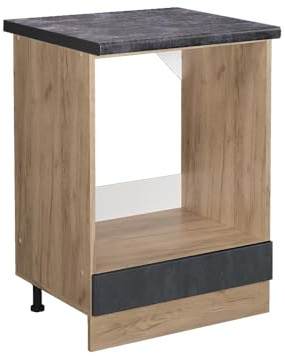 Vicco Herdumbauschrank R-Line, Schwarz Beton, 60 cm AP Anthrazit, zur freien Kombination innerhalb modularer Küchensysteme