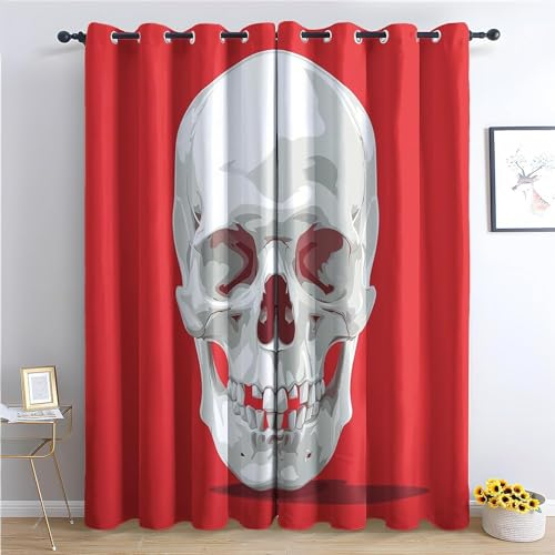 EXSANLIEAY Verdunklungsvorhänge Skelett, Vorhang Blickdicht Rot Vorhänge mit öSen 2er Set für Schlafzimmer Kinderzimmer, Deko Gardinen Wohnzimmer-260 x 140 cm (H X B)