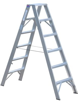 Weise Industrie Stufen-Stehleiter 2,7 m hoch, 2x10 trittsichere geriefte Stufen inkl. Deckstufe, beidseitig begehbare Industrie- & Haushaltsleiter, klappbare Trittleiter mit Gurtbändern, max. 250 kg
