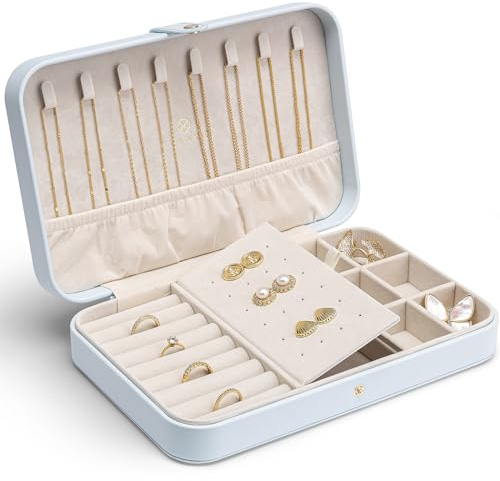 Vlando Schmuckkästchen Modern Middle, Teenager Mädchen Geschenke, Schmuckaufbewahrung, Schmuckkasten Leder, Schmuck Organizers für Ohrringe Ringe Halsketten Armband