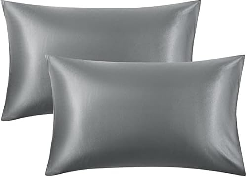 Satin Pillow Cases 4 Pack - Pillowcase for Hair and Skin Luxury Satin Silk Pillowcases with Zipper Closure (Gray, 50x75cm-4 Pack)