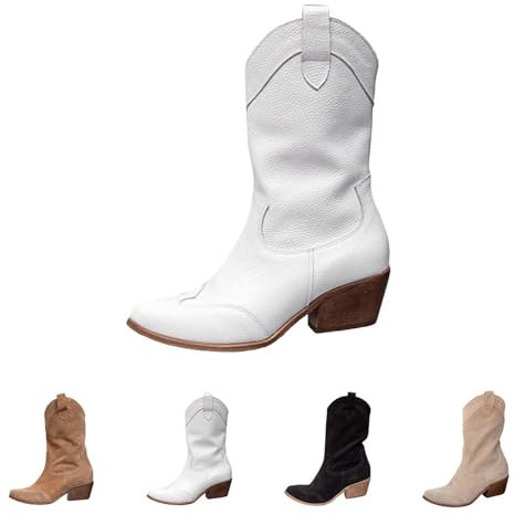 Generico Camperos Texani Donna Invernali Western Boots Equitazione Stivali Alti con Tacco Tronchetti Cerniera Elasticizzati Curvy Stivaletti a Punta