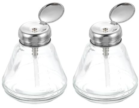 sourcing map 2pcs Solvent Alcohol Dispensers 180ml(6.1oz) Conical Push Down Liquid Dispenser Pump Bottle with Plastic Tube and Copper Core for Alcohol Solution