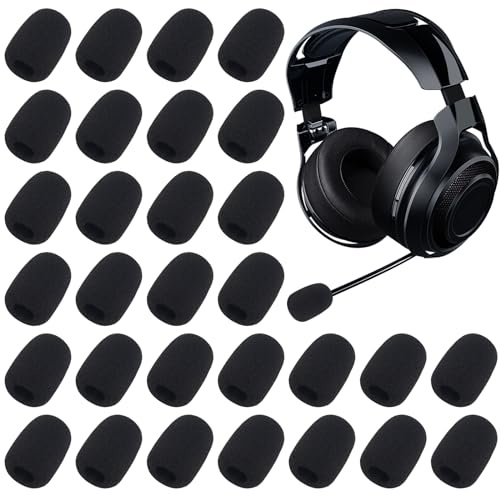 30 Stück Popschutz Mikrofon,Schaumstoff-Windschutz für Mikrofone,Mini Handmikrofon Headset Windschutzscheibe,Guter Elastizität,für Klein Mikrofon,Lavalier-Kopfhörer(Schwarz)