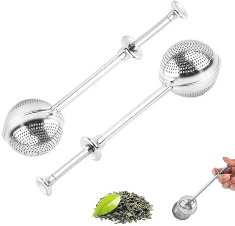 2 Piezas Colador de Té, Inoxidable Colador, Colador de Té Mango Largo, Colador de Té Esférico, Tea Infuser Reutilizable, Para Té de Flores, Té de Hierbas, Café, Especias