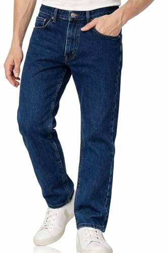 Mens Straight Leg Denim Jeans, Comfortable Hard Wearing Jean, Stylish & Classic Plain Fashion Trousers for Men Regular Fit Cotton Denim Pants, Dark Blue-40W / 31L