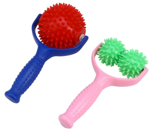 Massagebälle mit Griff, 2 Stück aus Pvc für Hände und Körper | Rollenmassagegerät, Rutschfest Tragbar, für Zuhause und Büro, Rosa und Blau, Therapeutische Anwendung