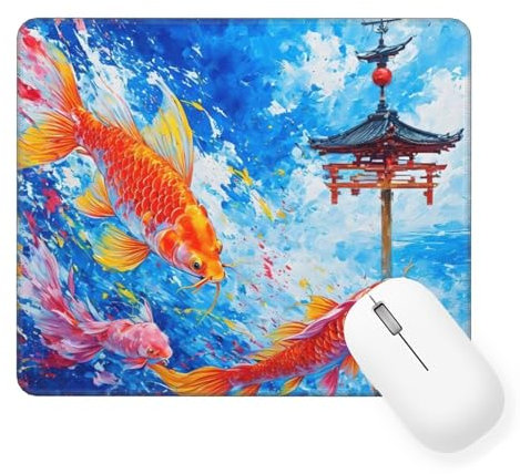 Tapis de Souris Gamer 320 x 260 mm Tapis de Souris Japon Tapis Souris Gaming Accessoire, Carré Poisson Mouse Pad avec Bords Surpiqués Imperméable et Antidé Rapante Mousepad, Cadeaux pour Femmes W-668