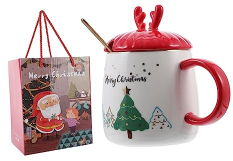 IMIKEYA Weihnachtskaffeetasse Mit Geweihdeckel-wassertasse Für Weihnachtsgeschenke Geweihtasse Aus Hochwertigem Keramikmaterial Für Täglichen Gebrauch Und Feiertage