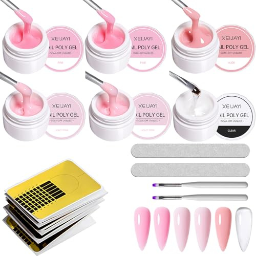 Tyafzzn uppbyggnadsgel för gelnaglar, set, World of Nails-design, gel, 6 färger, UV-uppbyggnadsgel, nagelgel för gelnaglar