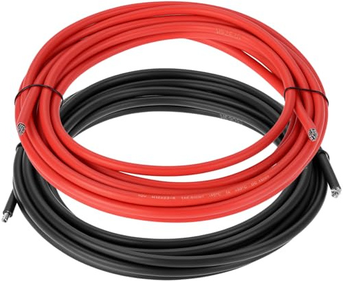QWORK® Câble de véhicule 6 mm², silicone câble 5 m rouge & 5 m noir, câble électronique de véhicule