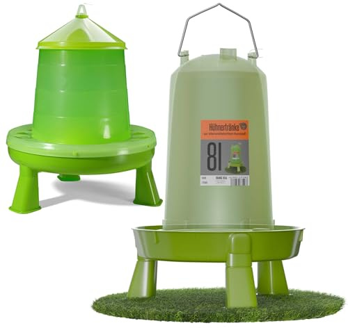 8 Liter Geflügeltränke grün mit Füßen und 4 KG Futterautomat grün mit Füßen für Hühner, Futtertrog Hühner, Futterspender Hühner, Hühnerfutter Automat, Hühner Futterautomat, Hühner Futterspender