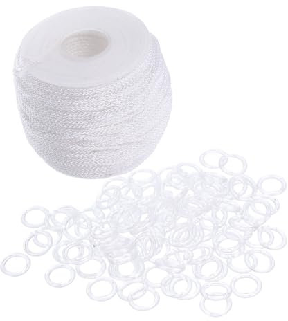 MAGICLULU Roman Blind Cord Kit with Rings, 50m White Pp Cotton Rope, 1.8mm Diameter, Sturdy Shade Lift Cord for Roman Blinds and Window Treatment Hardware