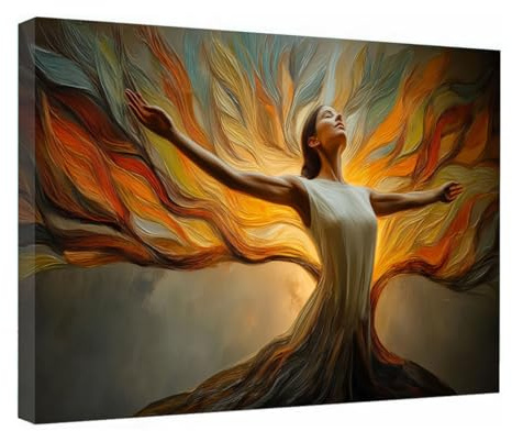 TZKRWRH Quadri Moderni Grandi Dimensioni Ritratto Albero della Vita Stampe Su Tela Canvas Quadro Decorazioni Camera Da Letto Bagno Cucina Ufficio Sala(giallo)-60x90cm Incorniciato