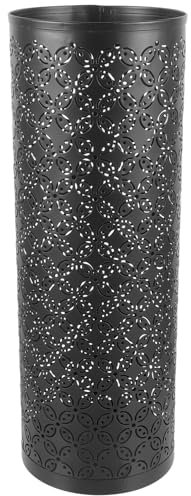 Garneck Round Iron Umbrella Storage Bucket Black Metal Umbrella Holder Walking Stick Organizer Entryway Hallway Supplies