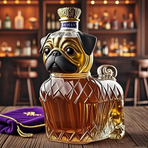 Carafe A Decanter Vin - 280ml Decanter Whisky Figurine, Figurine Carafe À Whisky En Forme De Carlin, Sculptures Originales De Bouteilles De Vin En Verre Faites À La Main(A)