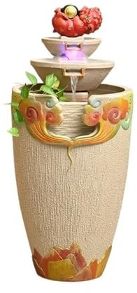 ZZlei2yu-12 Fontaine de Jardin Fontaine à Eau sur Pied for Balcon, Salon, Hall d'entrée, Bureau, Acquisition de Richesse, décoration, Cadeau de Pendaison de crémaillère Cascade extérieur(Orange)