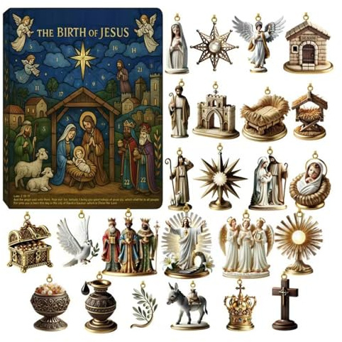 La Nativité Avents Calendriers 2025, 24 Jours Naissance Jésus Ornement Noël Rebours Calendrier, Chrétien Crèche Figurines Avents Calendriers, Religieux Pendentif Noël Décoration Rebours Calendrier