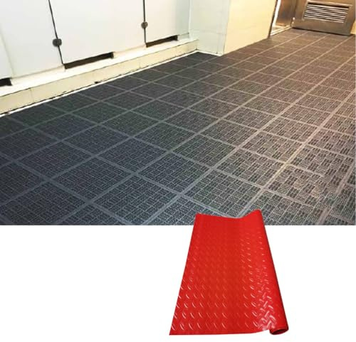 Alfombrilla de tráiler de Goma de PVC de Diamante Alfombra de Goma en Rollos Fácil de Limpiar, Industria de gimnasios y garajes,Rojo,2mm 1×1m