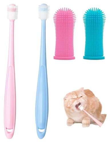 Thapncow Lot de 4 brosses à dents pour chiens et chats - 360 °,Nettoyage Complet des Dents, 360° Brosses à Doigts, Brosse à Dent pour Chien et Chat, brosse à dents en silicone souple à 360 degrés