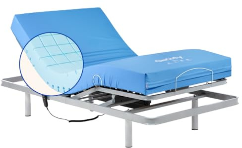 Geriafy - Letto Elettrico con Materasso Origin HR Impermeabile | Rete Motorizzata a 4 Sezioni | Design a Griglia Ergonomico | Traspirante e Comfort (105x190 cm)