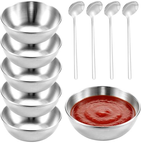 Gykutix 10 Piezas de Cuenco Mini de Acero Inoxidable para Salsas, Cuenco Redondo Pequeño 8 cm, Cuenco para Postres y Aperitivos Acabado Hermoso y una Buena Elección