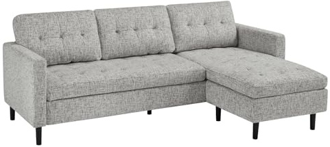 Ecksofa STOCKHOLM - 220cm - grau - Veloursstrickstoff - Federkern | Ottomane links oder rechts montierbar, Taschenfederkern, skandinavischer Stil, pflegeleicht, belastbar bis 120 kg