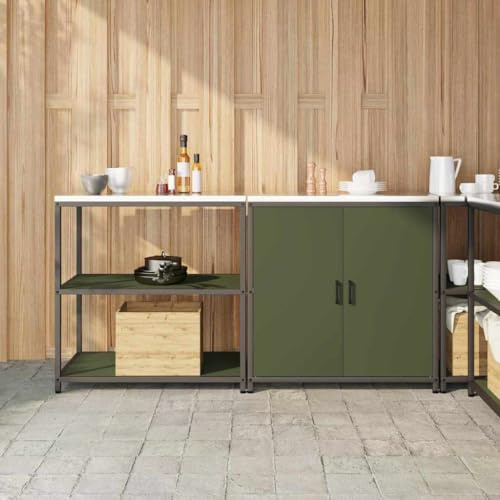 QZZCED Juego de Almacenamiento de Cocina con Estante 2 pcs Verde Oliva, Unidad de Acero y Estantes de Metal para Organización, Diseño Moderno con Puertas con Bisagras y Mangos Matte