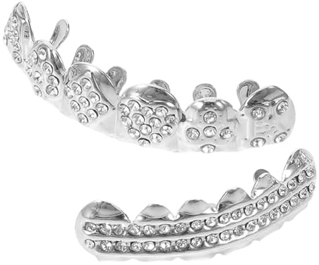 ANDRESLAD 2stücke Zahnschmuck-grills im Poker-design Strass-grills Abnehmbare Strass-grills für Männer und Frauen Hip-hop-zahn-grills Halloween-zahn-grills