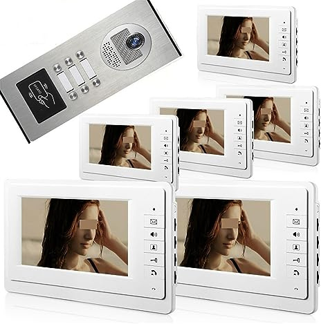 YFDGD 7 Zoll 2/3/4/5/6 Wohnung/Familie Video-Türsprechanlage Sprechanlage RFID 1000TVL Kamera Türklingel Nachtsichtkamera Wasser Clear Display Allwetterwächter(A KIT)