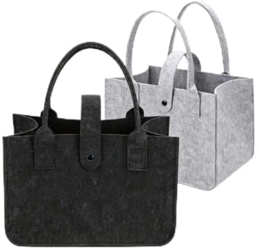 LCFVOFU 30 x 20 x 18 cm Kleine Filztaschen Shopper, 2 Stück Wiederverwendbare Filz Shopping Bags, Kleine Filztasche für Einkaufen, Pendeln, Schule & Aufbewahrung (Schwarz, Grau)