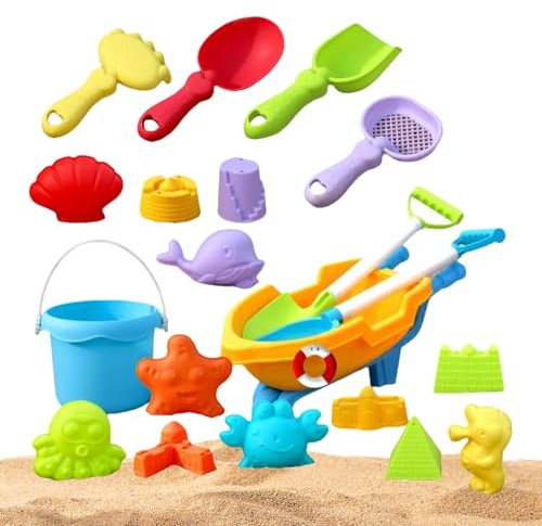 Sandspielzeug Set 19 Stück Sandkasten Spielzeug Strandspielzeug Kinder Junge Mädchen mit Eimer, Sandförmchen, und Schaufel Reise Sand Spielzeug für Outdoor, Sommer-Sandkasten-Spielen ab 1 Jahr