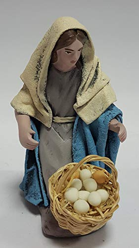 Arte Pesebre Pastora adorando con Cesta de Huevos, para Figuras de 12 cm