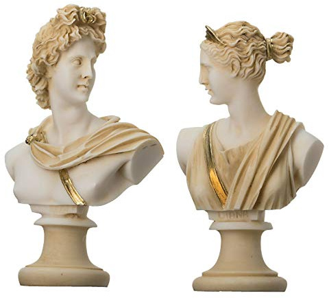 Artemis E Apollo Busto Statue Greche Figurina Di Dio Tono Dorato 15cm