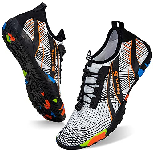 WateLves Water Shoes Mens Womens Beach Swim Shoes Quick-Dry Aqua Socks Pool Shoes for Surf Yoga Water Aerobics (C/White/Orange, 40)