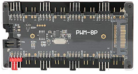 PUSOKEI PWM + ARGB-Gehäuselüfter-Hub, 2-in-1-Controller mit Fernbedienung, 1- bis 8-Lüfter-Multi-Port, 8 ARGB-Ports (5 V, 3-polig) für Computer-Lüfter