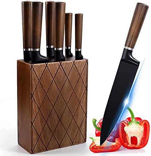 HOBO Ensemble Couteaux Cuisine, 7 Pièces avec Bloc en Bois, Couteau de Chef, Blocs de Couteaux, Couteau à Pain, Couteau Santoku, Couteau à Trancher, Couteau Utilitaire, Couteau d'office