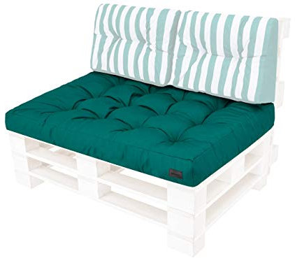 PillowPrim Palettenkissen - Sitzkissen - Komfort für Sofa & Couch - Perfekt für Balkonmöbel & Garten - Weich & langlebig - 120x80cm, Grün gesteppt