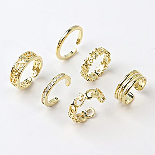 SALAN 6pcs Gold Verstellbarer Zehenring Für Frauen Mädchen Unterer Knoten Einfacher Knöchel Stapelbarer Offener Schwanzring Band Hawaiianischer Fußschmuck