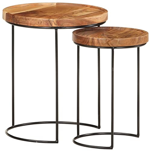 vidaXL Akazienholz Massiv Couchtisch Set 2-TLG. Beistelltisch Satztisch Sofatisch Wohnzimmertisch Kaffeetisch Teetisch Tisch Wohnzimmer Stahl