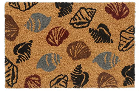 Relaxdays Fußmatte Kokos, Türvorleger mit Muschel-Motiv, 40x60 cm, Innen- & Außenbereich, rutschfeste Schuhmatte, Natur