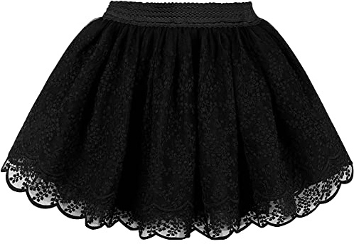 Bambine Ragazze Gonna tutù Gonna in Pizzo da Principessa Gonna Tutu da Ballo con Ampia Fascia Elastica in Vita Gonna Corta alla Moda con Ricamo Floreale - Nero Taglia del Produttore 130